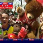 Bearsac and giant on Sky TV Arsenal victory parade 2004 1 of 5 photos