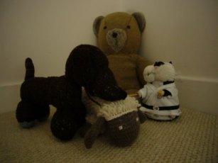 Teddy bear and 3 other cuddly toys