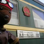 Bearsac beside the Trans-Mongolian train