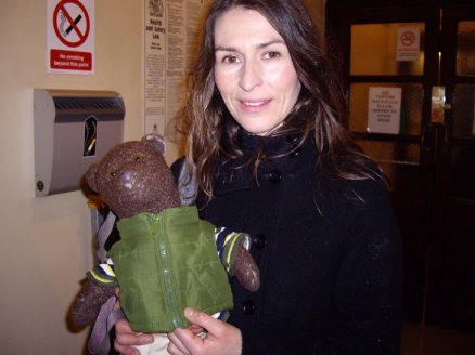 Helen Baxendale holding Bearsac