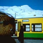 Bearsac in foreground of a mountain train