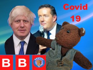Collage image of Bearsac, Boris and Piers with Bearsac BItes logo and text saying Covid 19