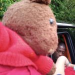 Teddy bear, Bearsac in forground. Nicolas Pepe in background in car