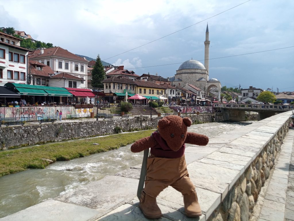 Bearsac beside the river running through Prizren city centre