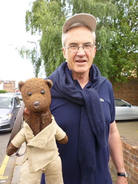 Larry Lamb holding Bearsac
