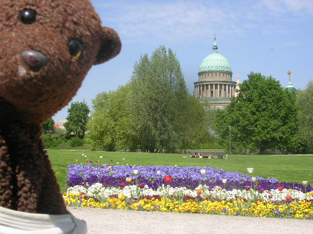Bearsac in New Garden with palace done on background.