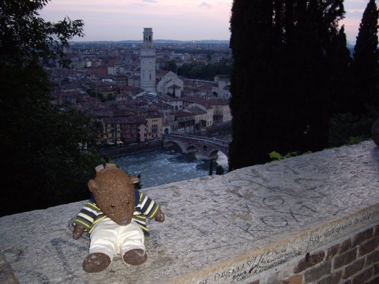 Bearsac on a wall with high view of Verona