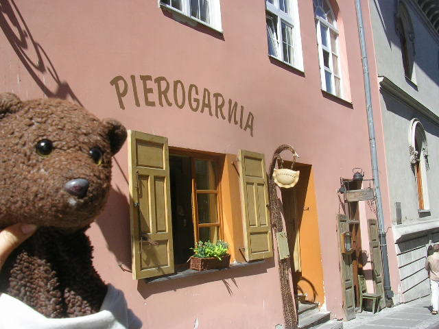 Bearsac outside Pierogarnia restaurant