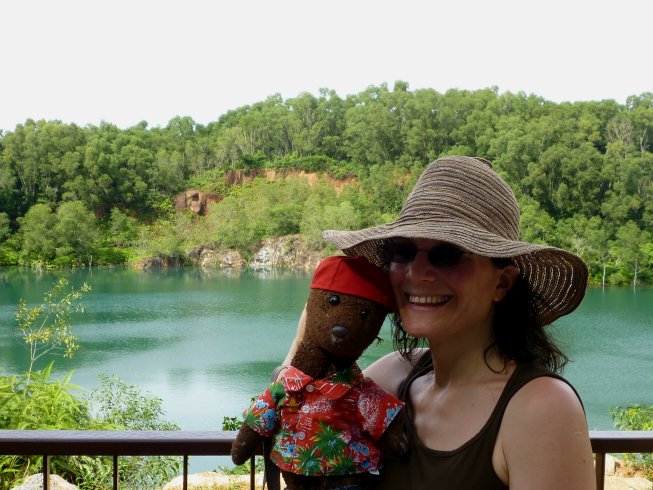 Debra and Bearsac by Pulau Ubin Lake