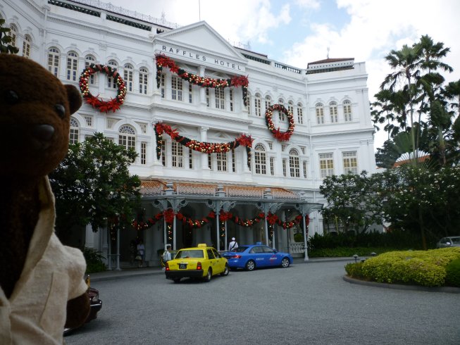 Bearsac outside Raffles Hotel.