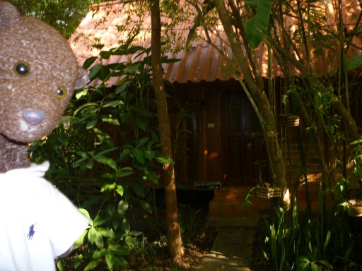 Bearasc outside the rice hut accommodation.