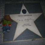Bearsac sitting on Hollywood-like star stone of Fritz Kreisler
