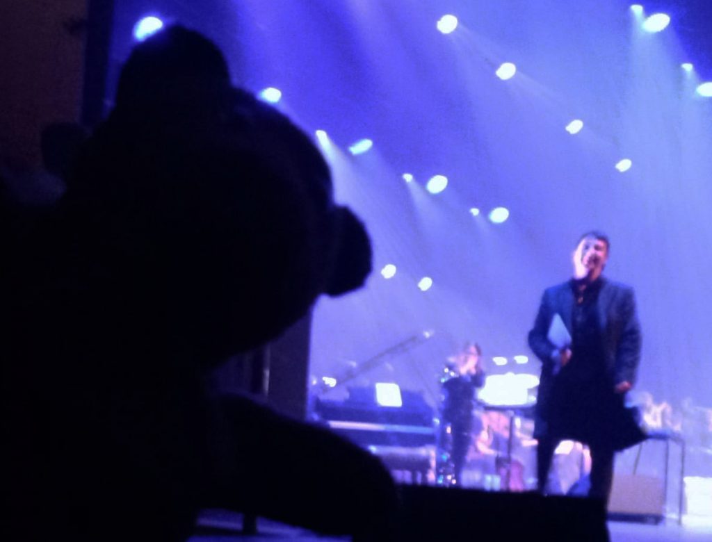 Bearsac in forground of Marc Almond on stage