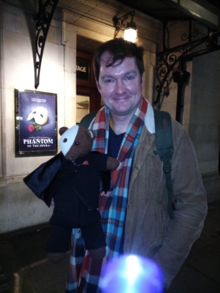 Killian Donnelly holding teddy bear, Bearsac