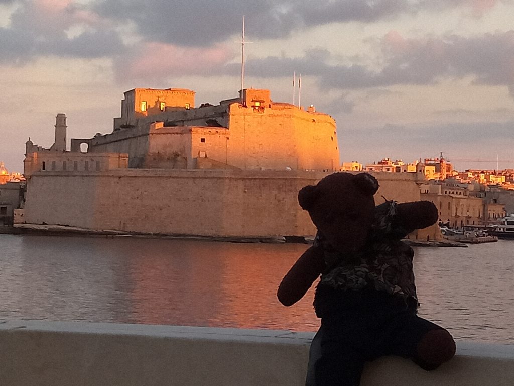 Bearsac in forground of Valletta wall and sea