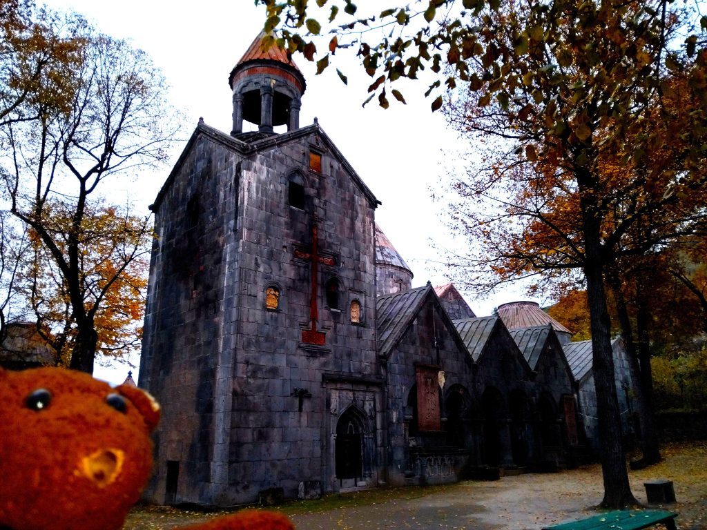 Bearsac the teddy bear in forground of 