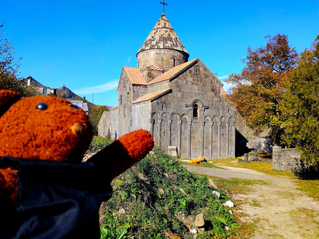 Bearsac the teddy bear in forground of 