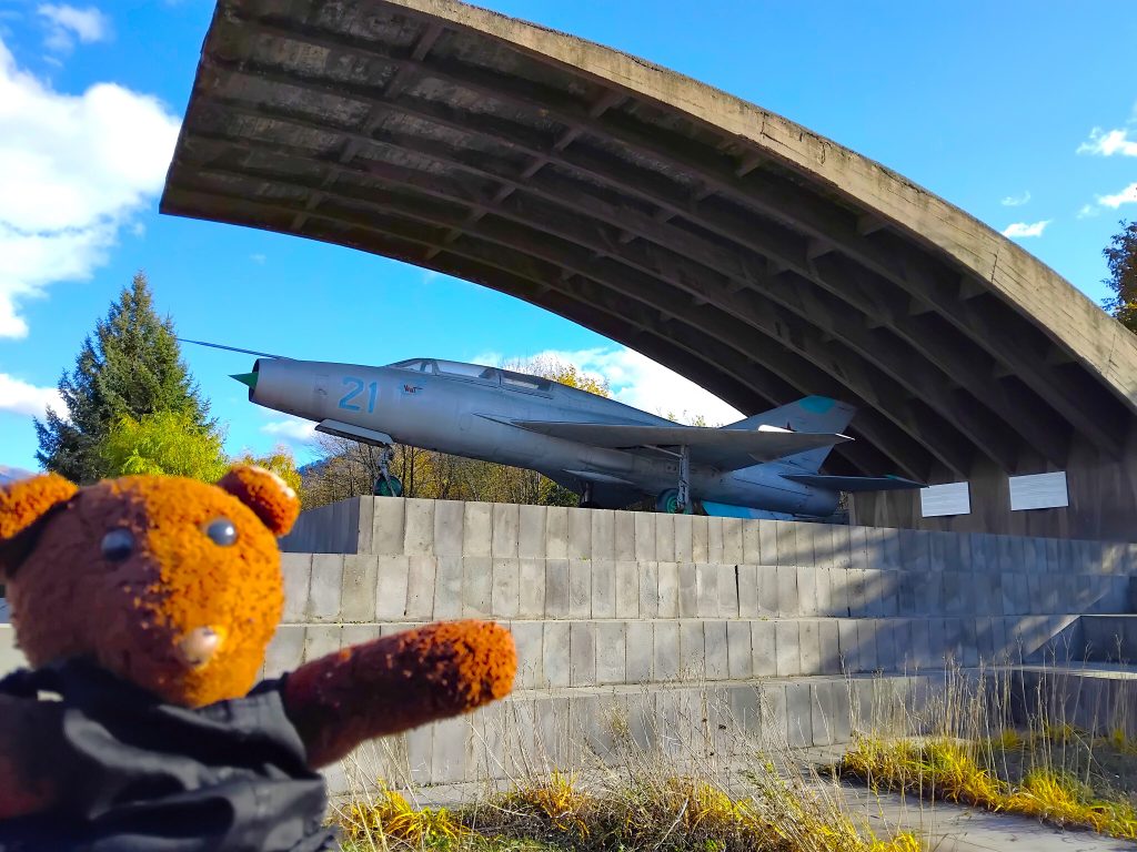 Bearsac the teddy bear in forground of 