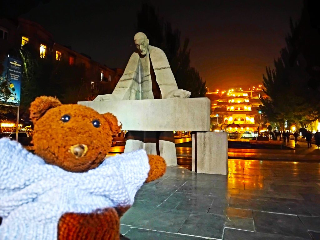 Bearsac the teddy bear in forground of 