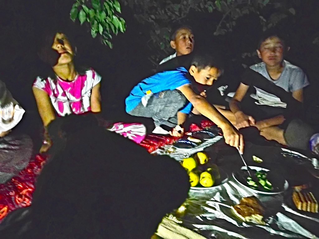 Bearsac the teddy bear silhouetted in the forground of