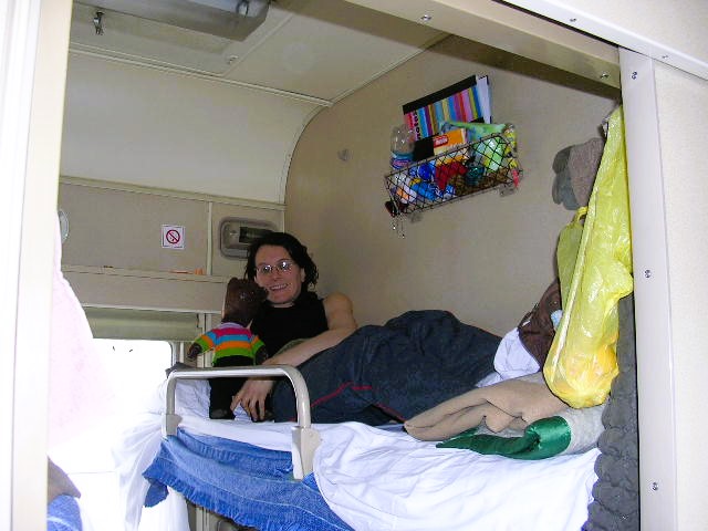 Bearac and his mummy on the train bed.