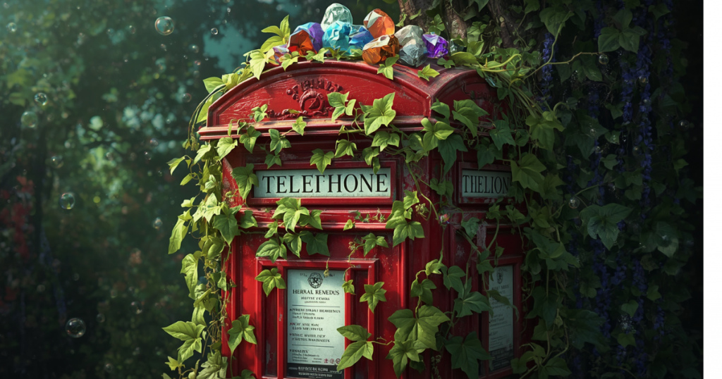 Pillar box with ivy and healing stones